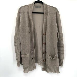 SHARI'S PLACE Linen Cardigan Sweater Lurex Wood Buttons Lagenlook Art to Wear